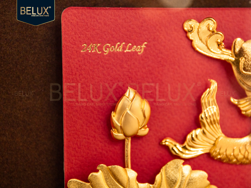 Tranh cá chép hóa rồng dát vàng 24k 24x24cm